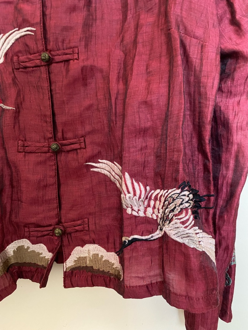 Citron Santa Monica Burgundy Embroidered Crane Blouse - Picture 5 of 7